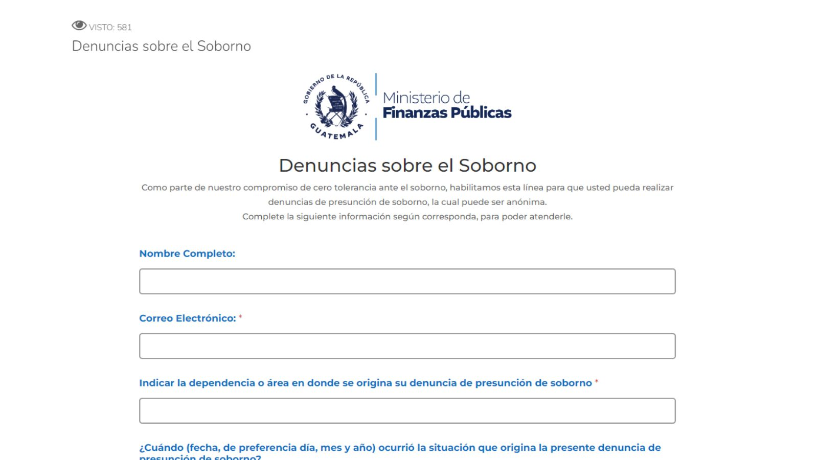 Minfin lanza plataforma para denunciar sobornos en instituciones públicas