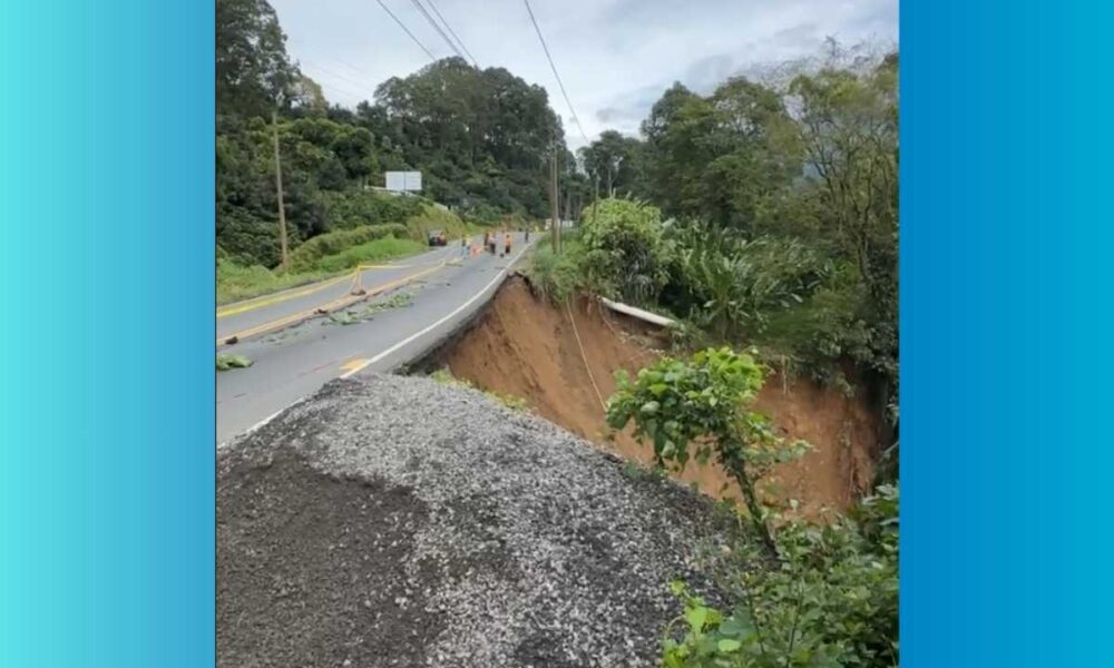 Deslave en la ruta Cito-Zarco el suelo cede y arrastra árboles frente a conductores en Quetzaltenango