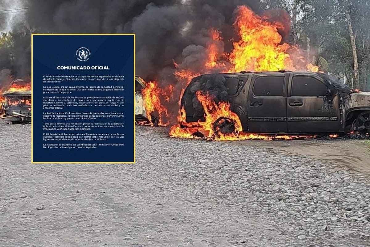 Violencia por disputa de tierras en Sipacate deja vehículos incendiados y una persona herida