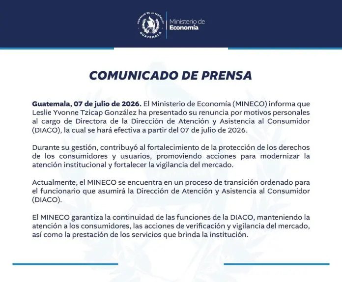 Renuncia en la Diaco: Mineco confirma salida de Leslie Tzicap y prepara el relevo en la institución
