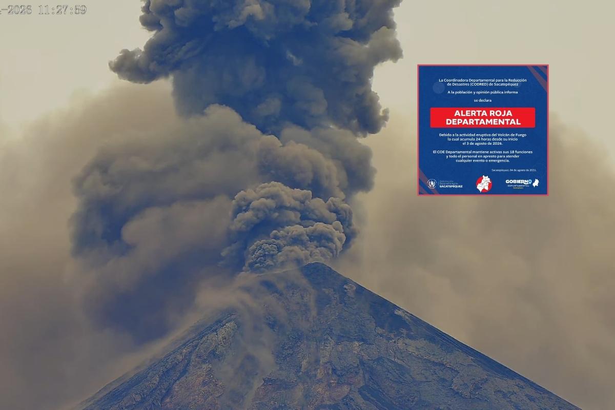 Volcán de Fuego obliga a elevar la alerta en tres departamentos de Guatemala