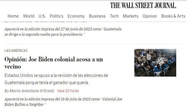 En Wall Street Journal llaman colonialista a EEUU por interferir en elecciones de Guatemala