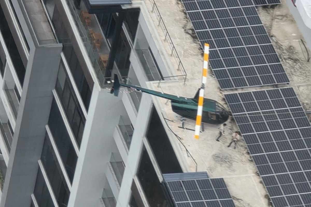 Aterrizaje brusco en zona 15 helicóptero casi cae sobre plaza comercial