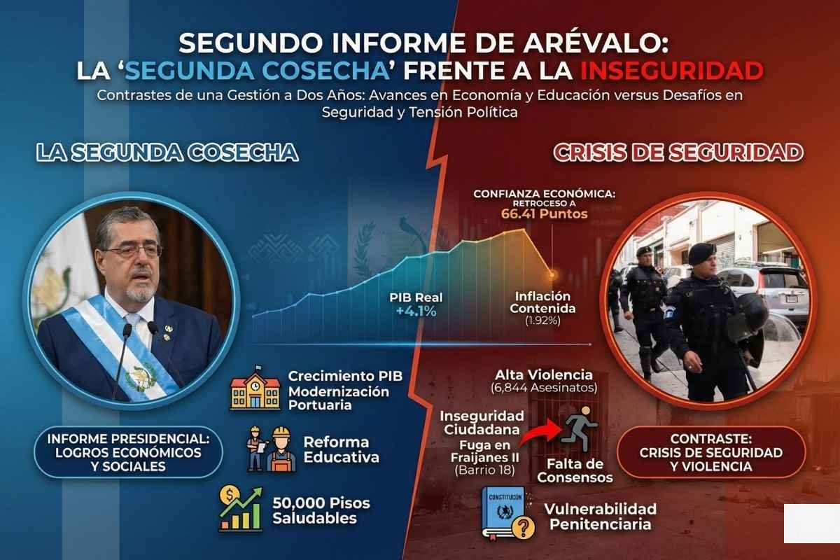 Arévalo presume Segunda Cosecha, crecimiento económico y aulas nuevas frente a una crisis de seguridad y violencia incontenible